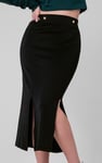 Button Front Ribbed Midi Skirt
