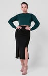 Button Front Ribbed Midi Skirt
