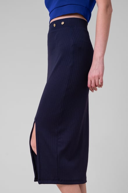 Button Front Ribbed Midi Skirt