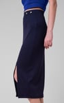 Button Front Ribbed Midi Skirt