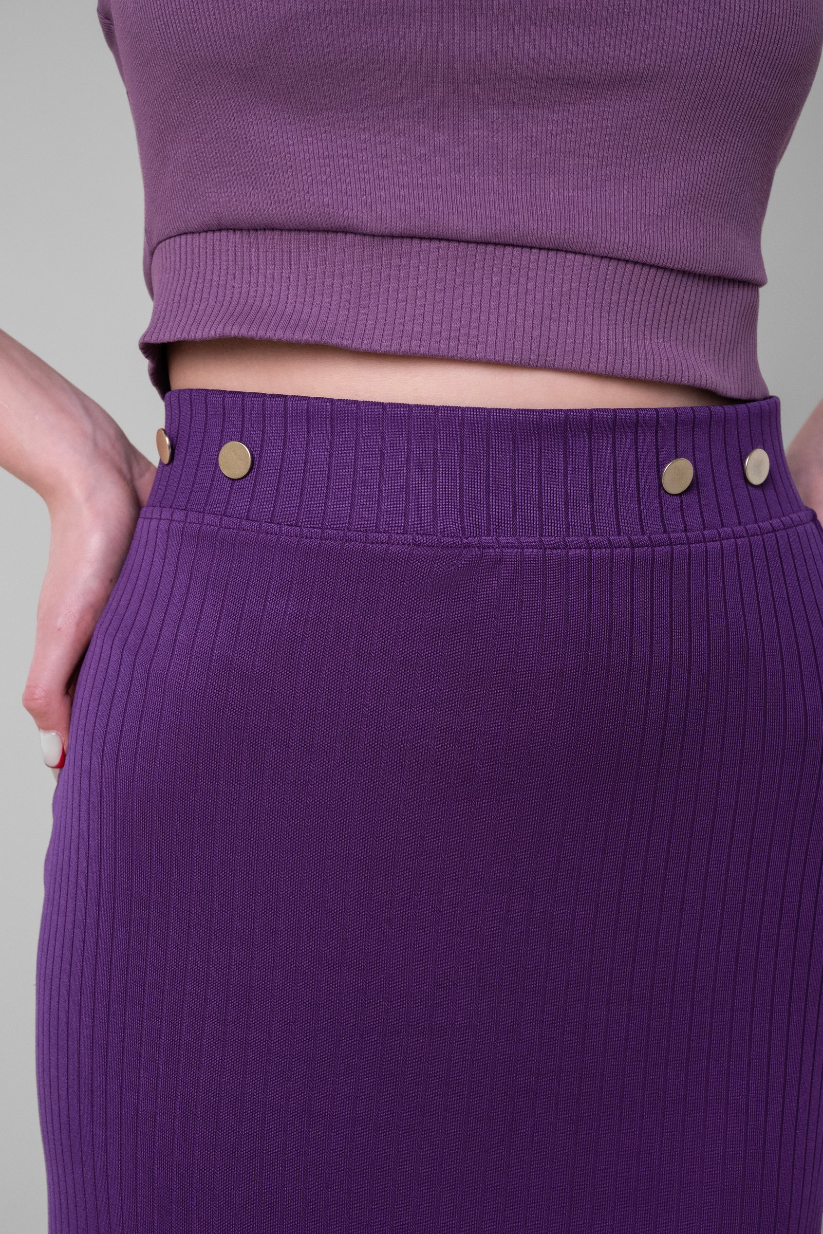 Button Front Ribbed Midi Skirt