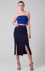 Button Front Ribbed Midi Skirt