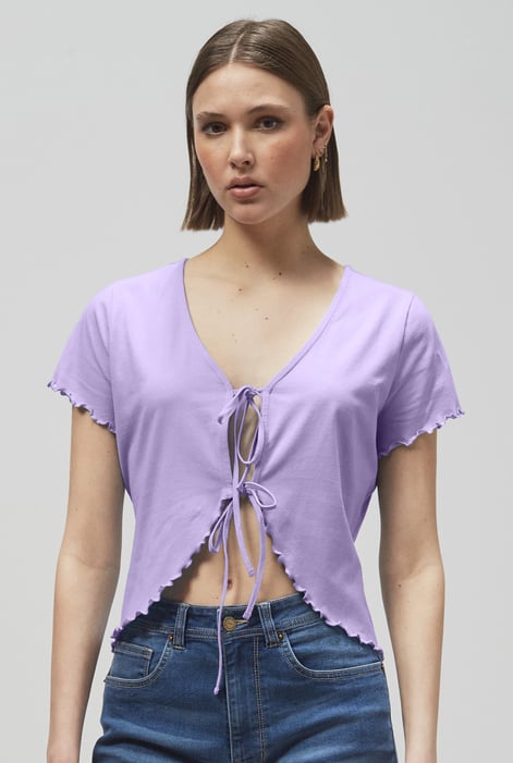 Blue Lettuce Hem Tie Front T-Shirt