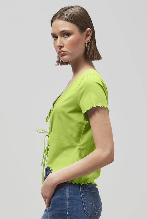 Green Lettuce Hem Tie Front T-Shirt