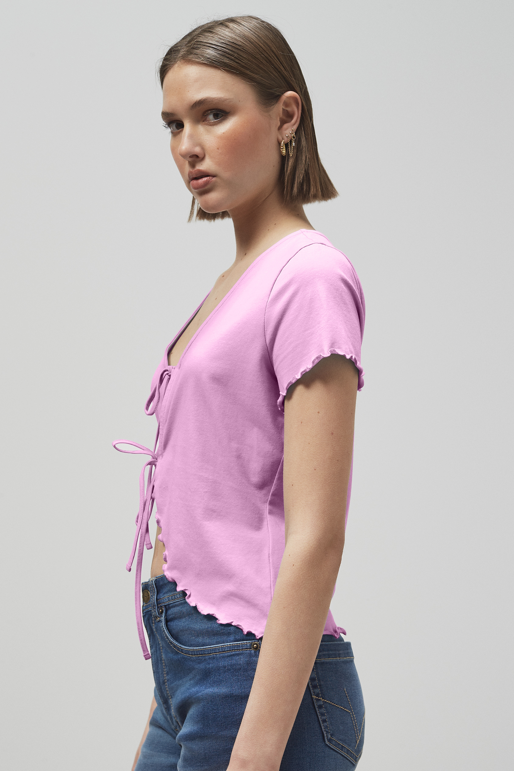 Lettuce Hem Tie Front T-Shirt