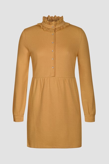 High Neck Lace Trim Mini Dress