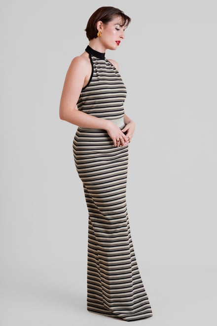 Halter Neck Open Back Rib Long Dress