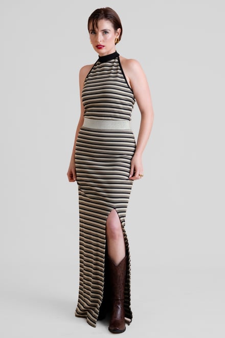 Halter Neck Open Back Rib Long Dress