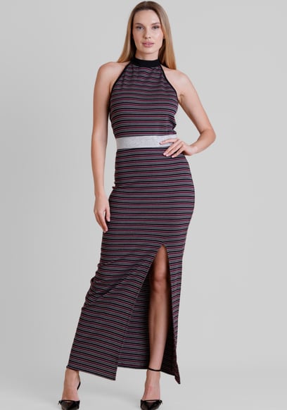 Halter Neck Open Back Rib Long Dress