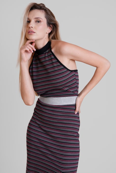 Red Halter Neck Open Back Rib Long Dress