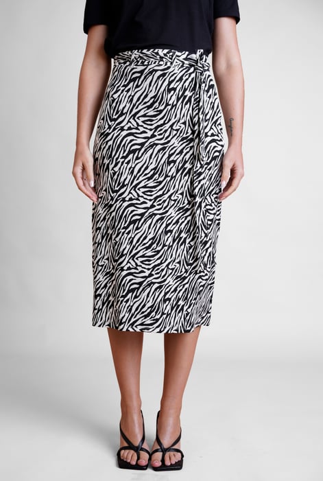 White Zebra Print Jersey Midi Skirt