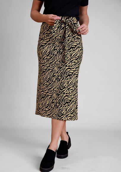 Zebra Print Jersey Midi Skirt
