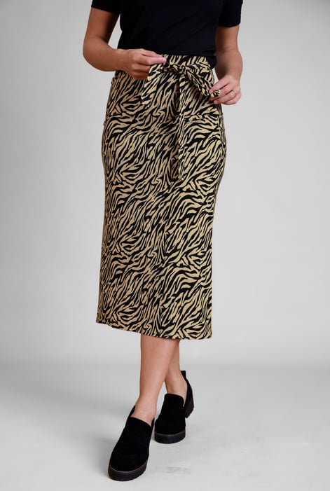 White Zebra Print Jersey Midi Skirt