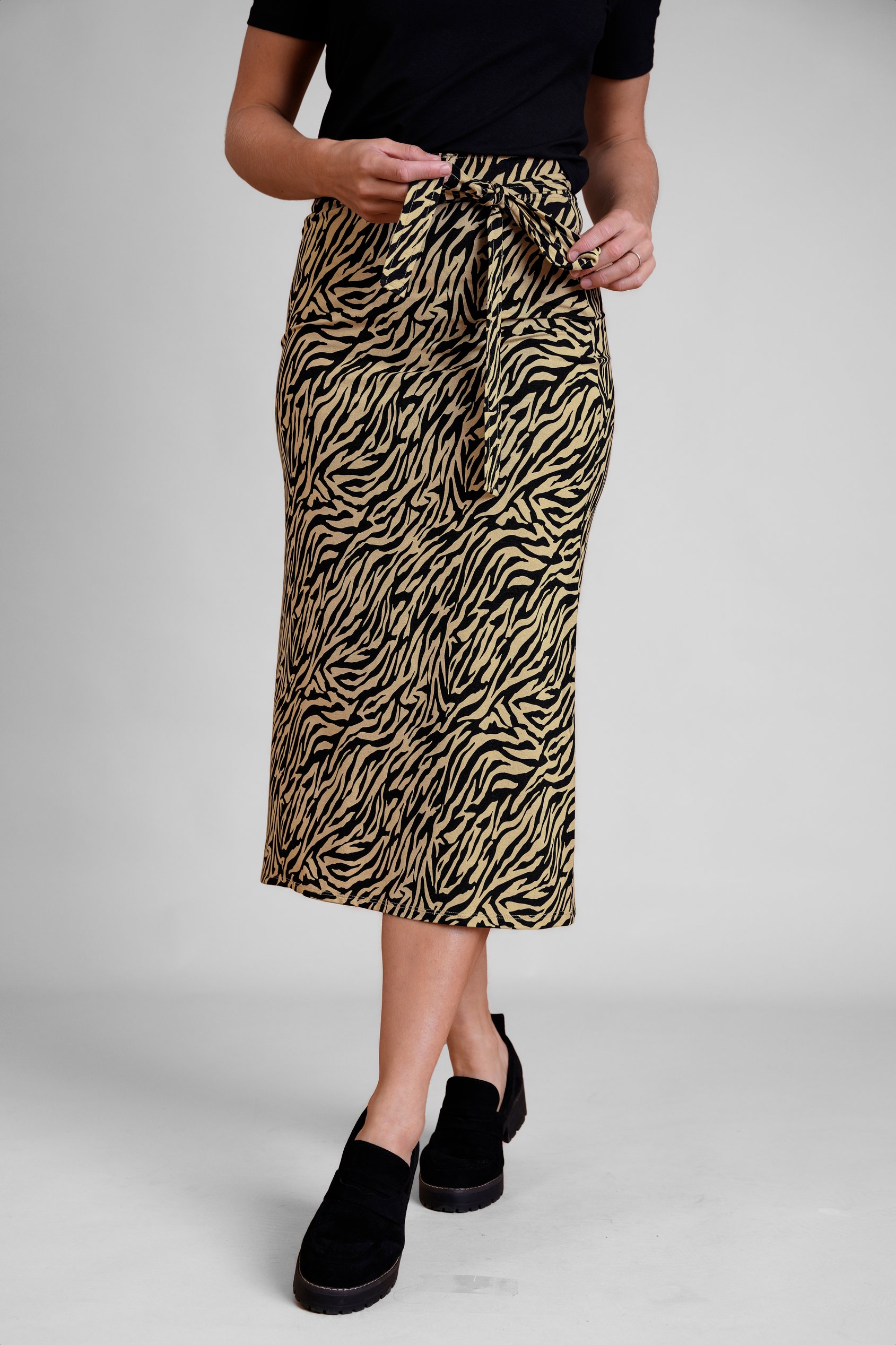 Enorsia Women's Brown Zebra Print Jersey Midi Skirt - Uk 10
