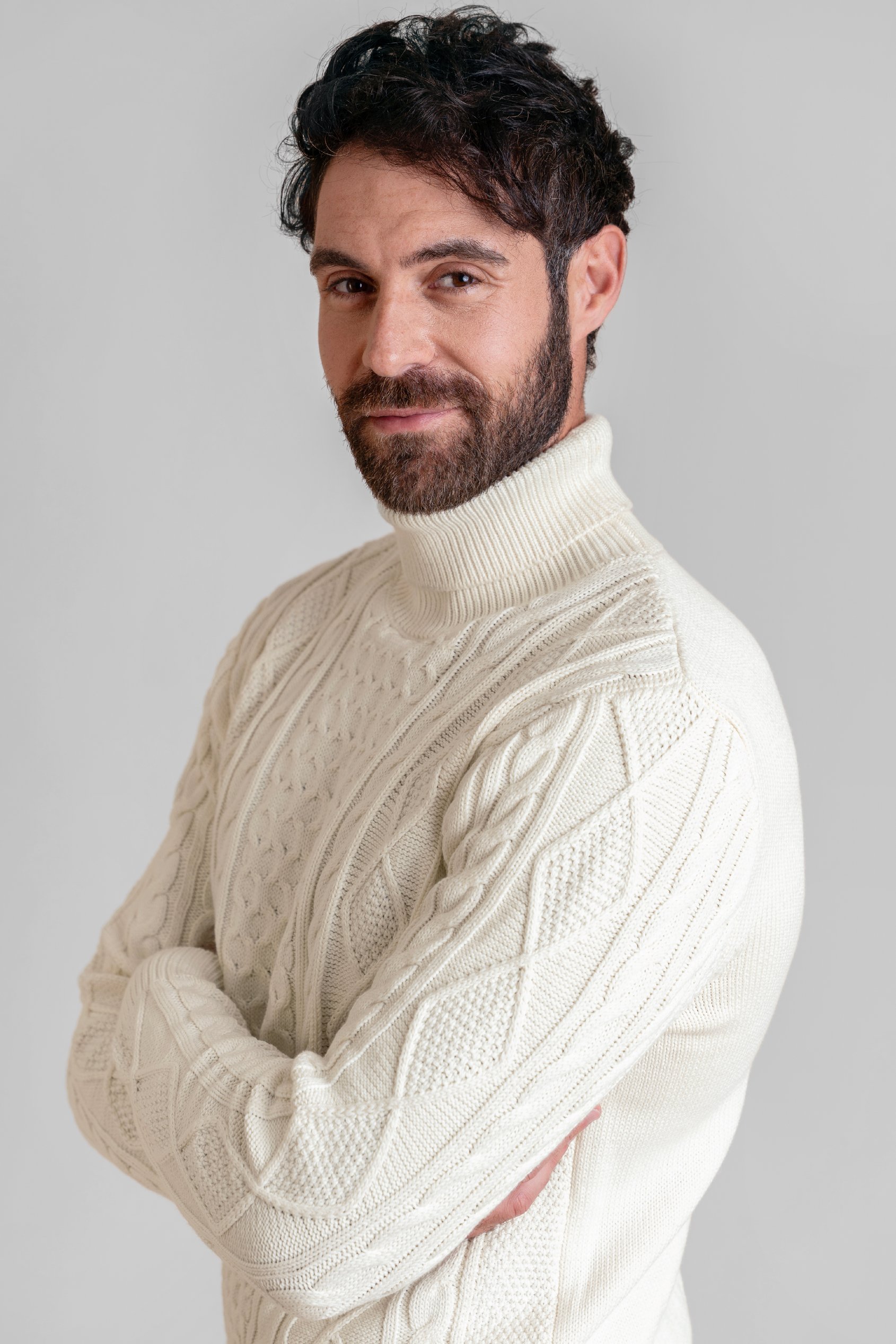 Premium Cotton Cable Knit Roll Neck Jumper