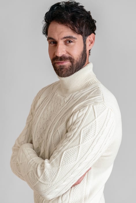 Cream Premium Cotton Cable Knit Roll Neck Jumper