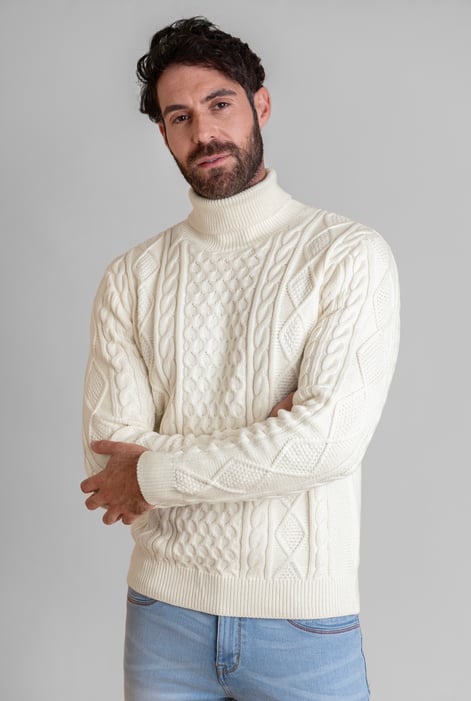 Cream Premium Cotton Cable Knit Roll Neck Jumper