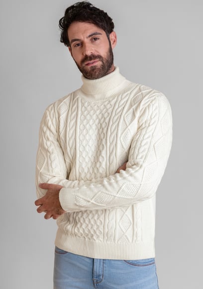 Premium Cotton Cable Knit Roll Neck Jumper