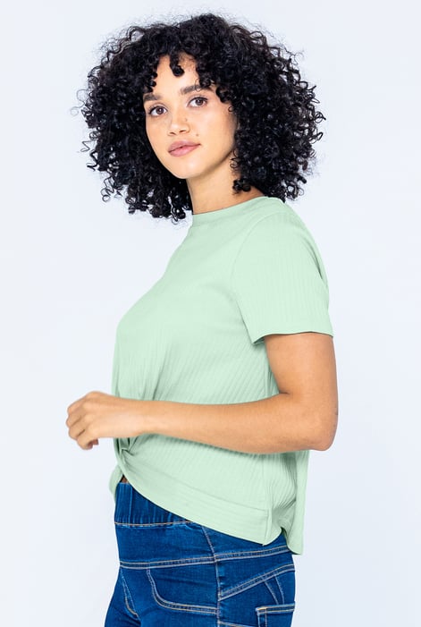 Green Twisted Hem Front T-Shirt