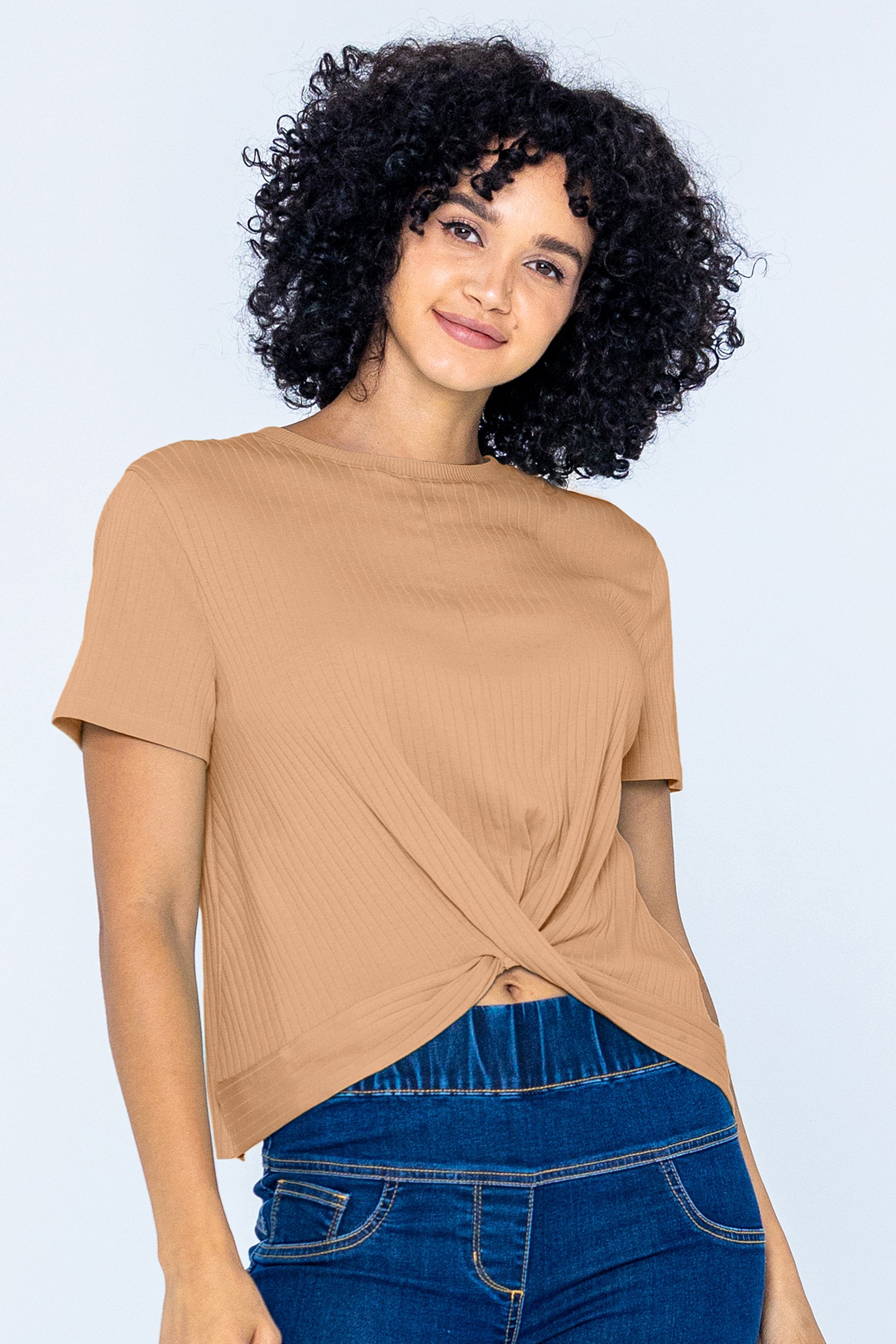 Enorsia Women's Orange Twisted Hem Front T-Shirt - Uk 14