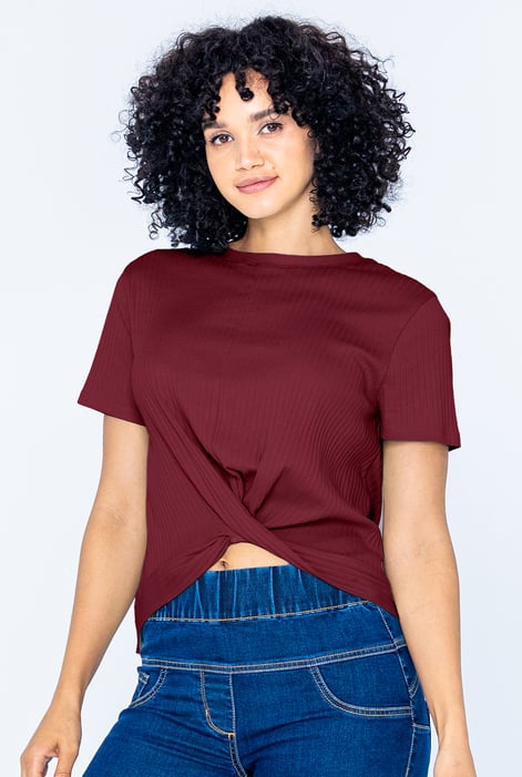 Green Twisted Hem Front T-Shirt