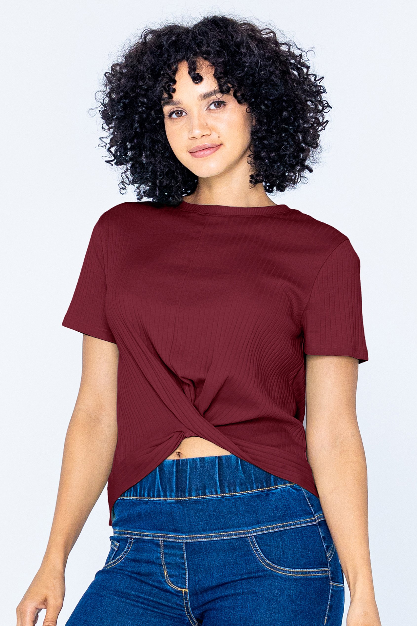 Enorsia Women's Red Twisted Hem Front T-Shirt - Uk 14