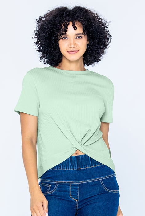 Green Twisted Hem Front T-Shirt