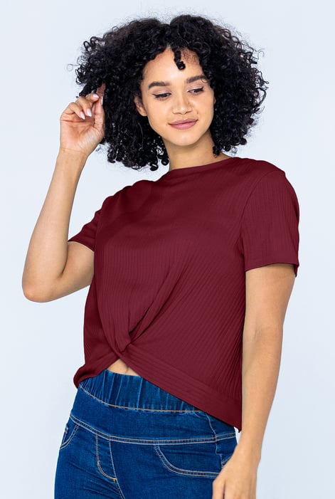 Red Twisted Hem Front T-Shirt
