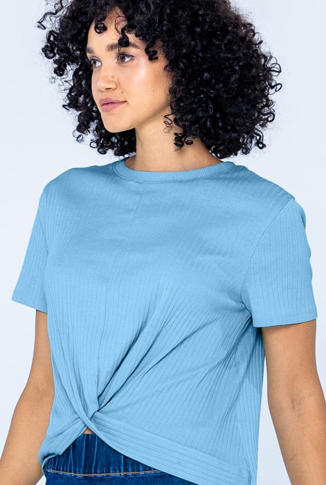 Blue Twisted Hem Front T-Shirt