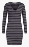 Long Sleeve Rib Jersey V- Neck Mini Dress