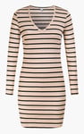 Long Sleeve Rib Jersey V- Neck Mini Dress