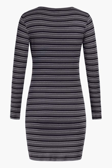 Long Sleeve Rib Jersey V- Neck Mini Dress