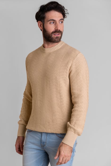 Light Brown Chevron Textured Crew Neck Jumper