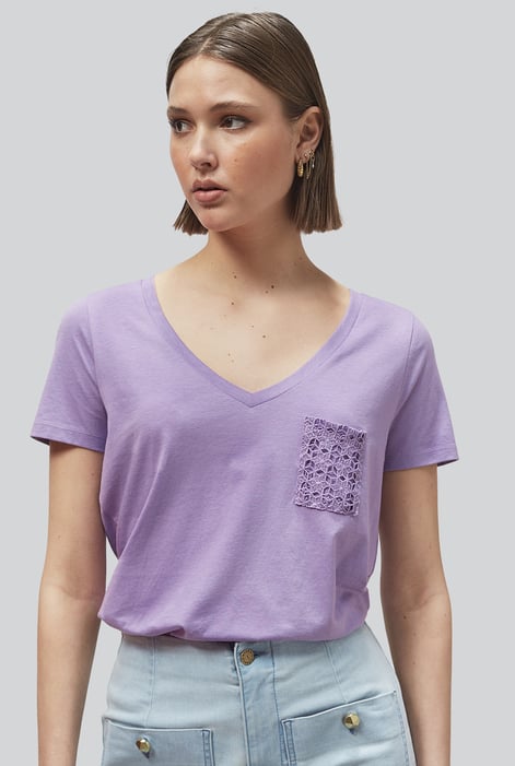 White Lace Pocket V-Neck Tee