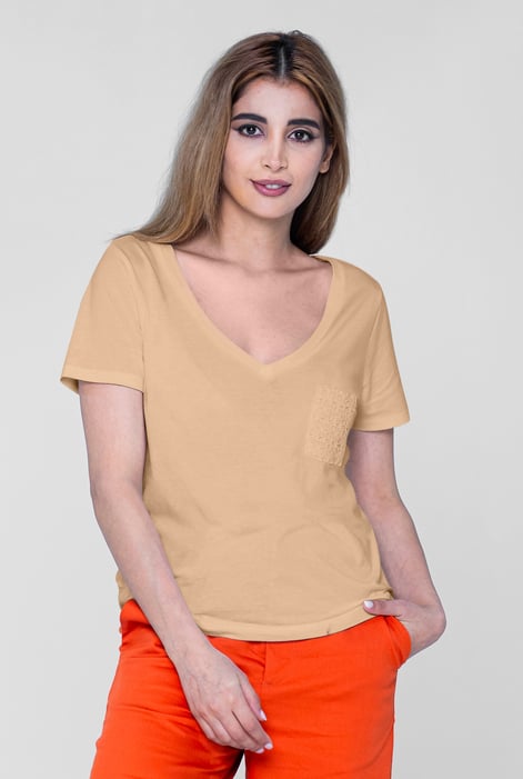 White Lace Pocket V-Neck Tee
