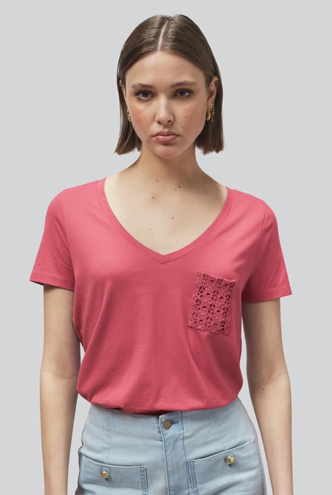 White Lace Pocket V-Neck Tee