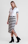 Side Slit Striped Ribbed Jersey Skirt