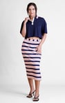 Side Slit Striped Ribbed Jersey Skirt