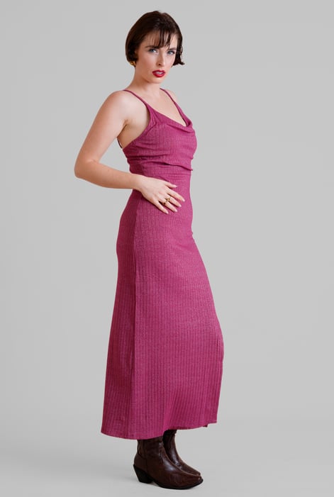 Pink Stretch Jersey Metallic Midi Cami Dress