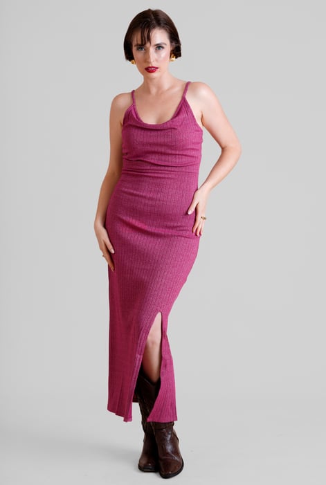 Grey Stretch Jersey Metallic Midi Cami Dress
