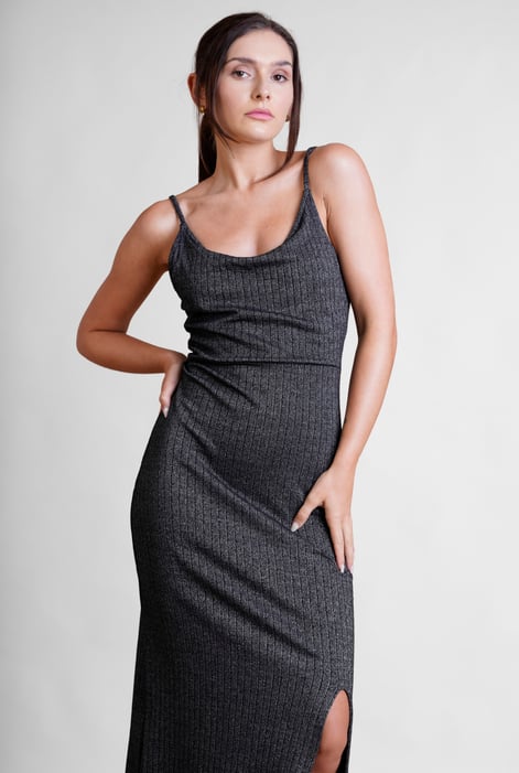 Grey Stretch Jersey Metallic Midi Cami Dress