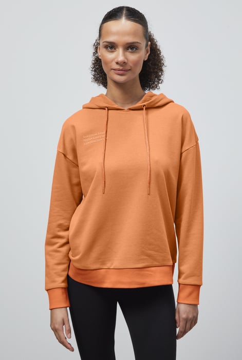 Orange Slogan Life Tonnel Rib Hoodies