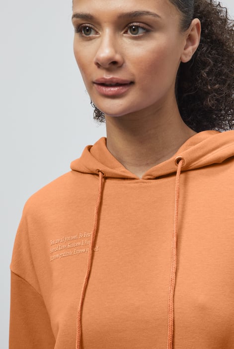 Orange Slogan Life Tonnel Rib Hoodies