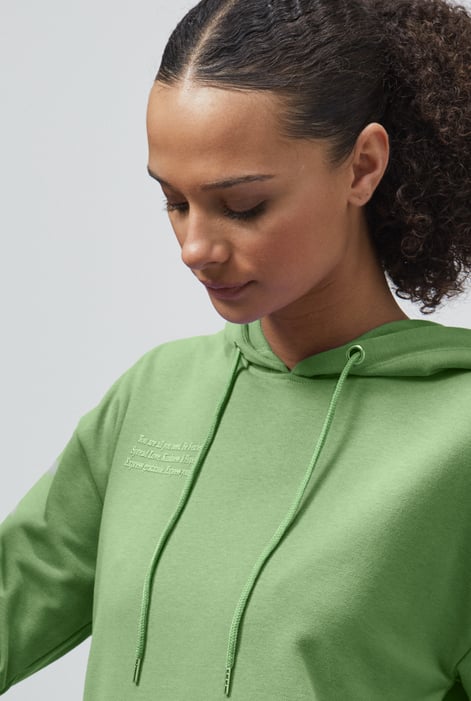 Green Slogan Life Tonnel Rib Hoodies