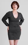 Metallic Silver V-Neck Long Sleeve Mini Dress