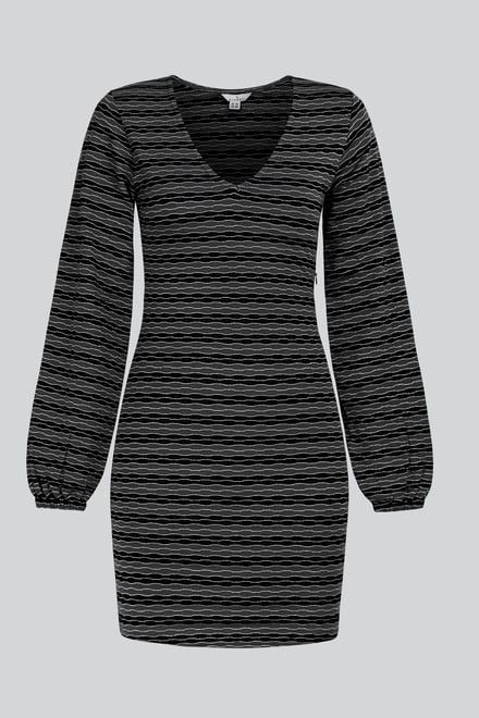 Metallic Silver V-Neck Long Sleeve Mini Dress