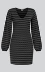 Metallic Silver V-Neck Long Sleeve Mini Dress