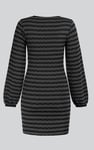 Metallic Silver V-Neck Long Sleeve Mini Dress