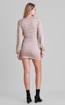 Metallic Silver V-Neck Long Sleeve Mini Dress