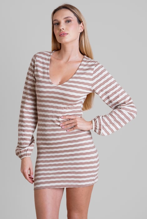 Black Metallic Silver V-Neck Long Sleeve Mini Dress